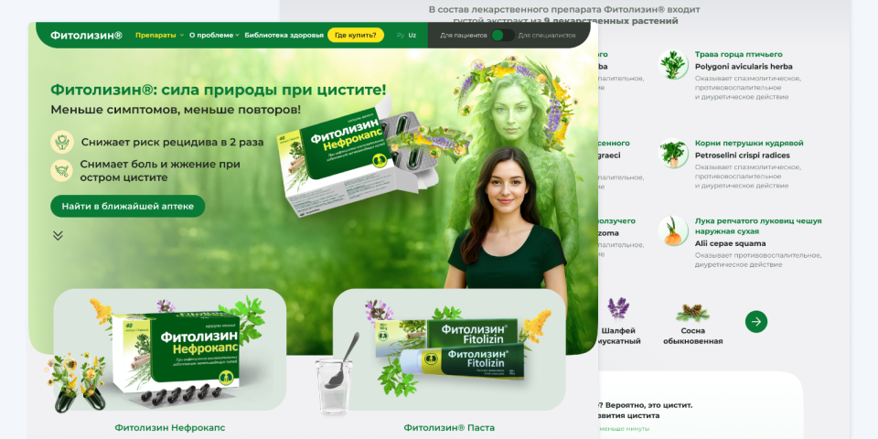Сайт препарата Фитолизин при цистите — разработка Пантеры Сайт препарата Фитолизин при цистите — разработка Пантеры